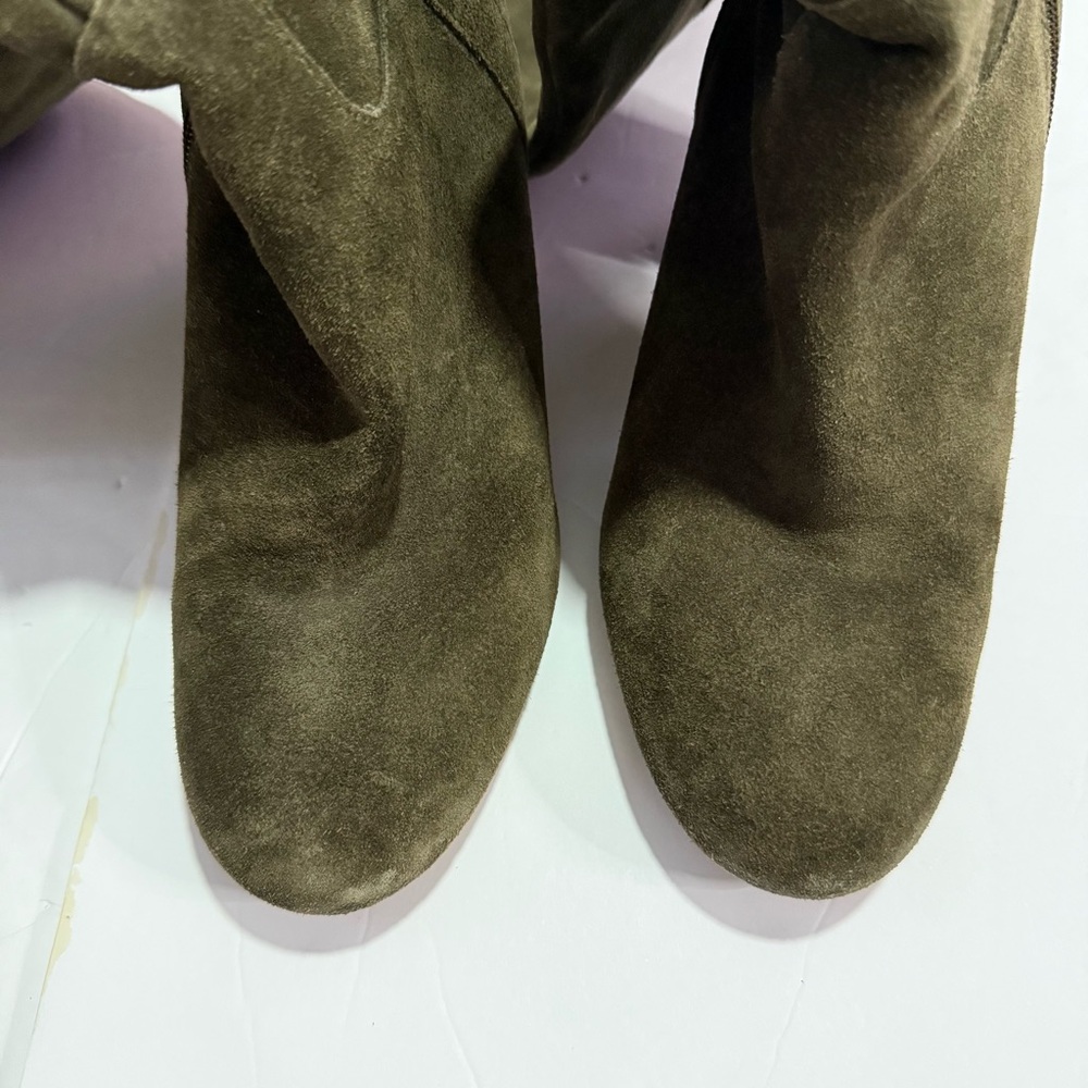 Via Spiga Women's Knee High Boots Suede Size 10 dark green Side Zip Boho Western - Picture 4 of 10